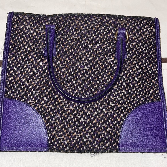 Prada Gray Tweed Tote Bag Grey Purple: VINTAGE - Picture 2 of 11